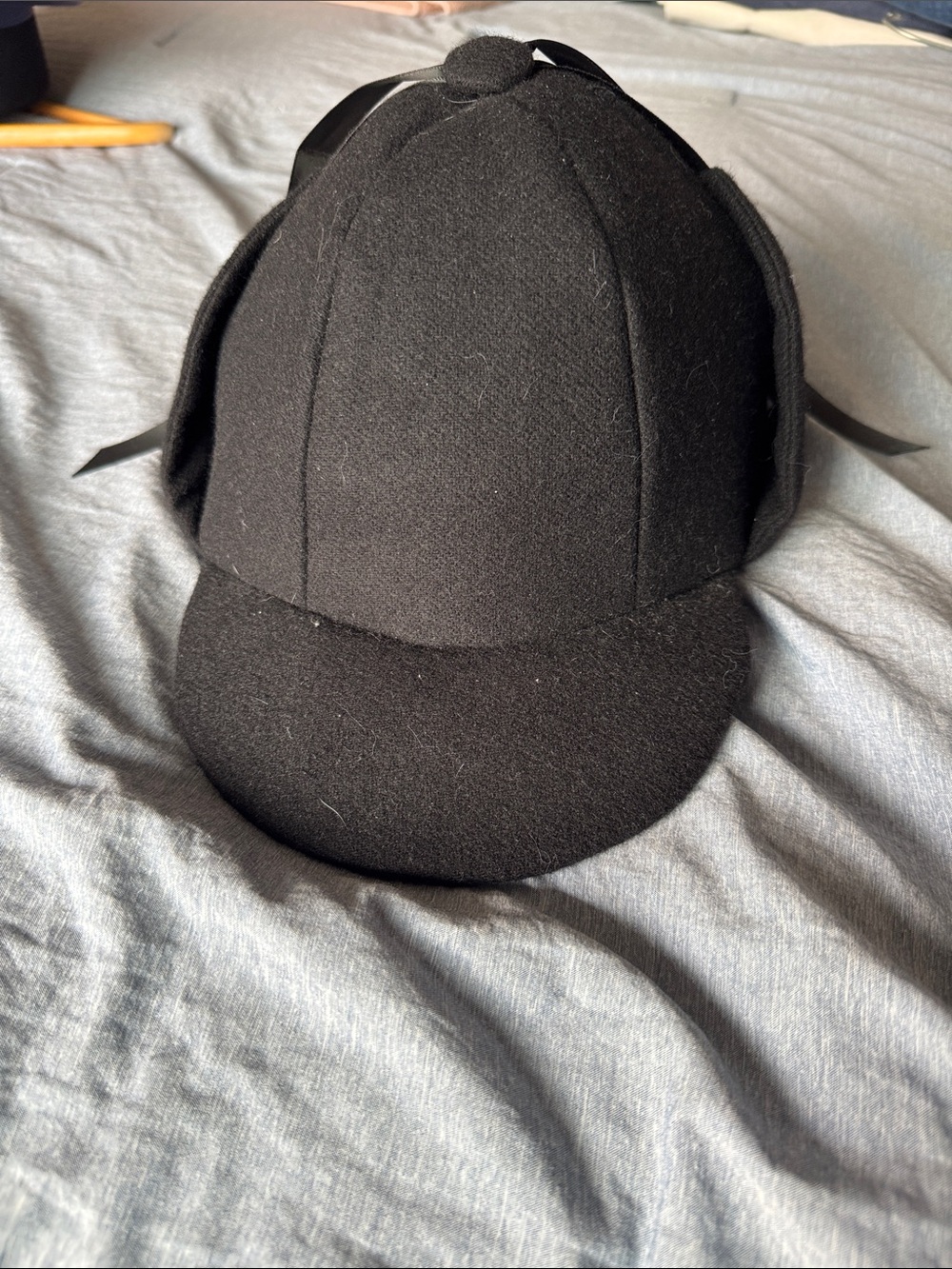 Men's Black Wool Earflap Cap with Visor